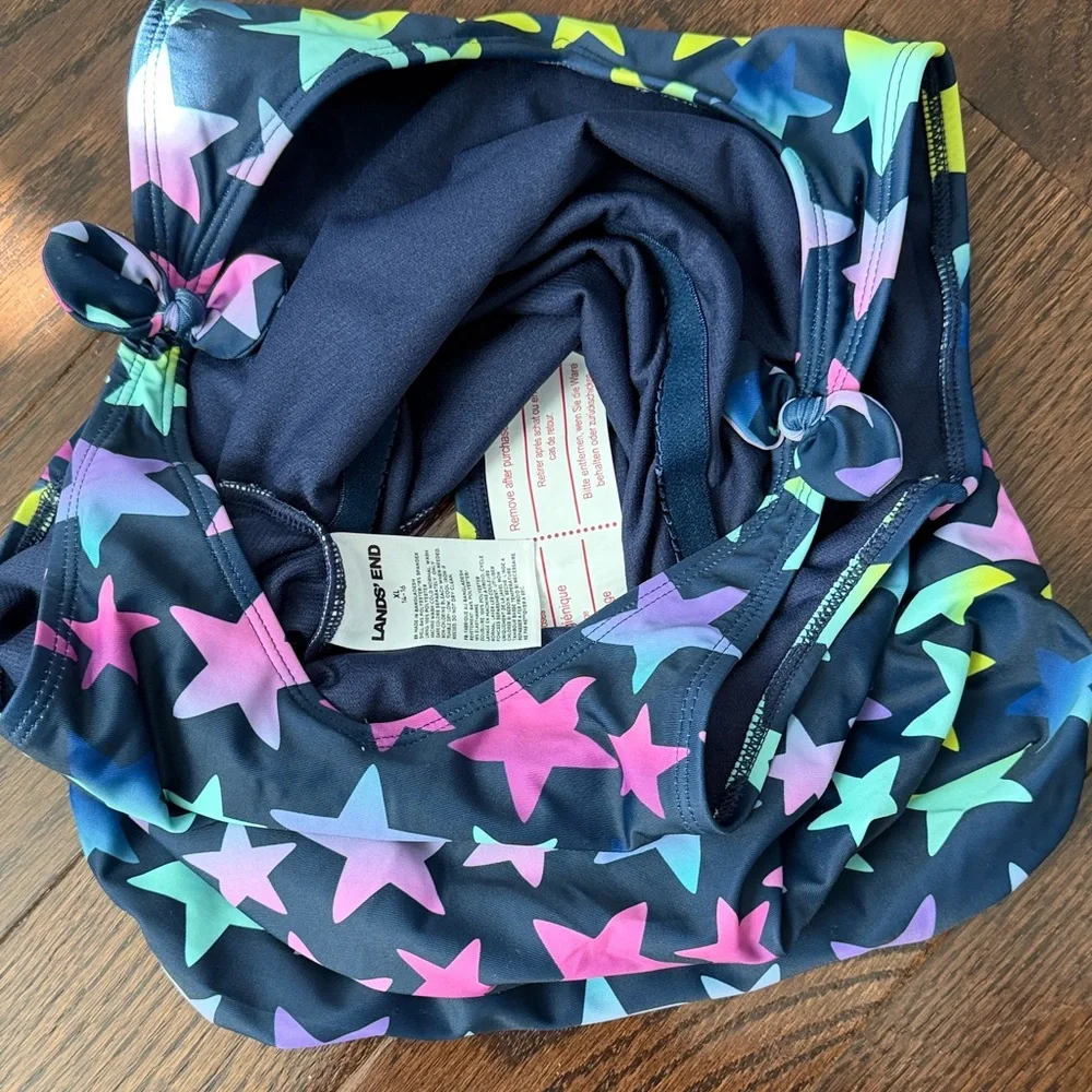Land’s End: Two XL Kids One-Piece Swimsuits- Navy Star & Seashell Prints